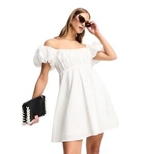 Abercrombie & Fitch White Puff Sleeve Mini Dress Bridal Cottage Core Pleasant